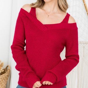 Wine Cold Shoulder Sweater Top